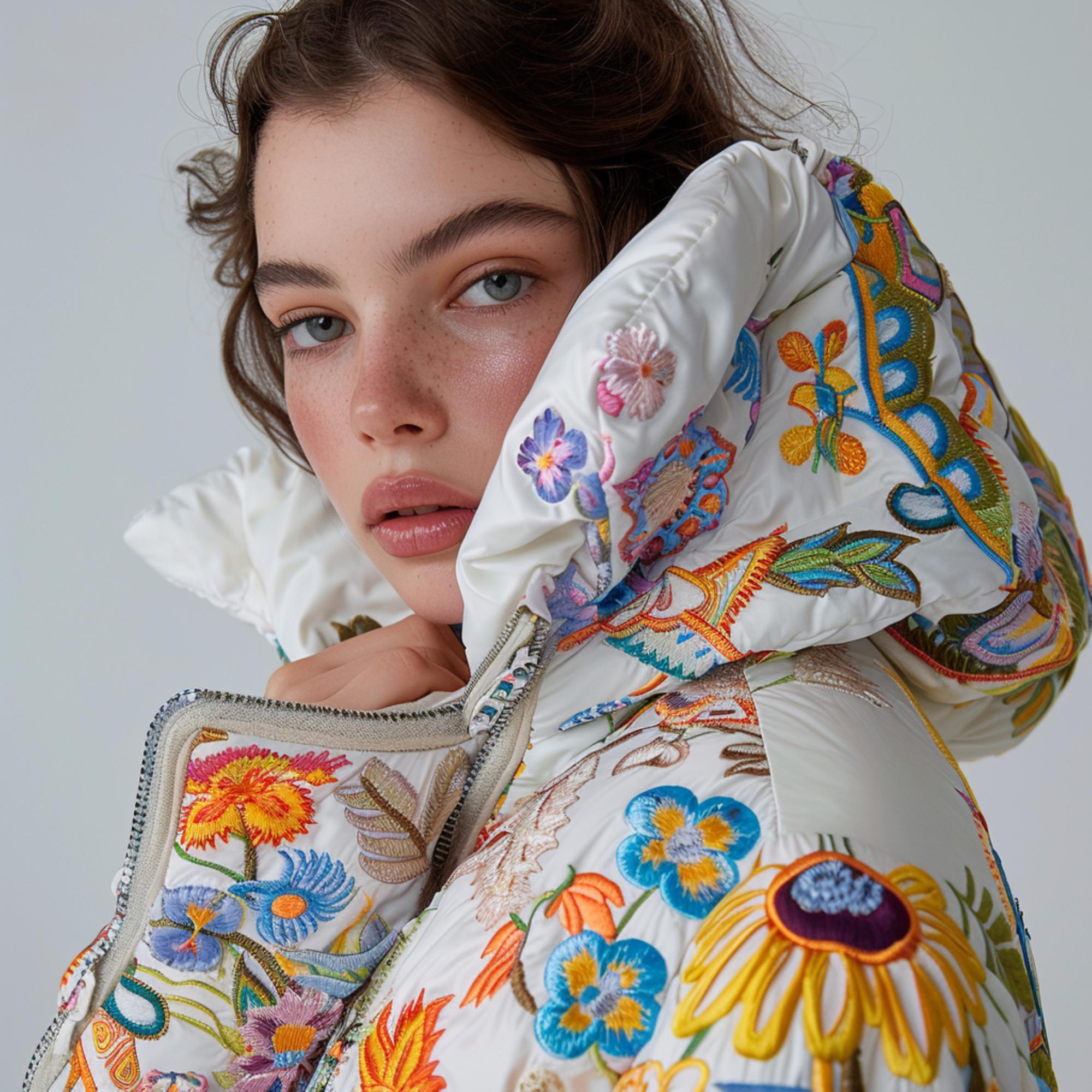 limited edition embroidered scarf on model